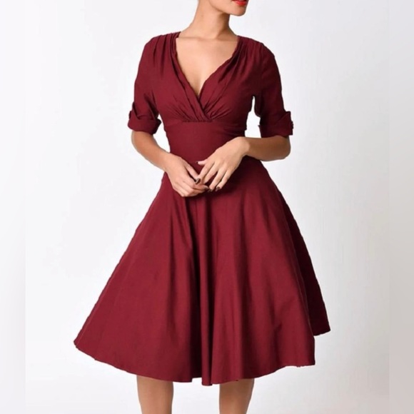 Unique Vintage Dresses & Skirts - Unique Vintage Burgundy Delores Swing Dress